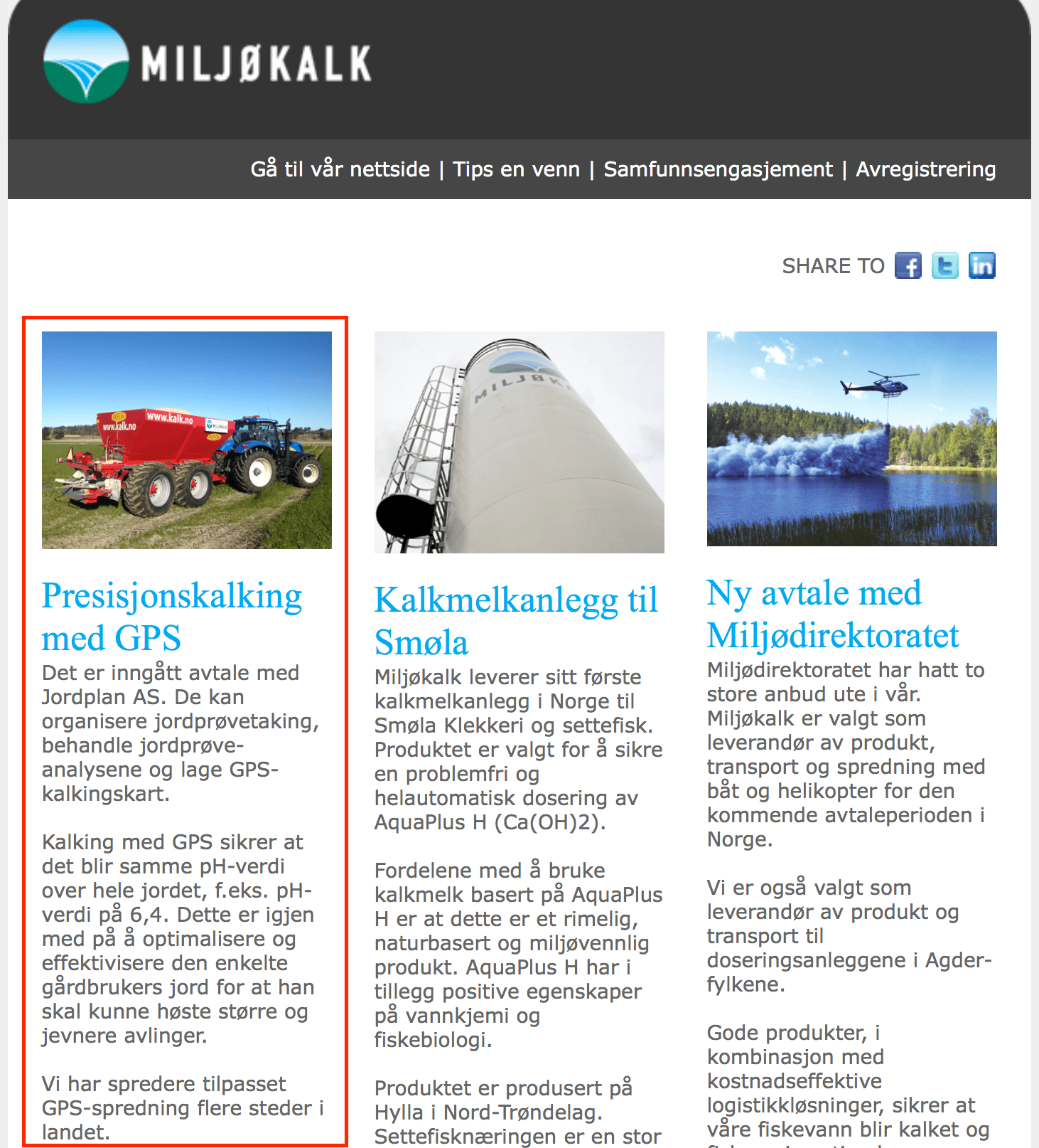 Nyhetsbrev Miljøkalk AS