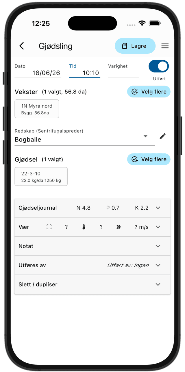 Dato og tid for arbeidsregistrering