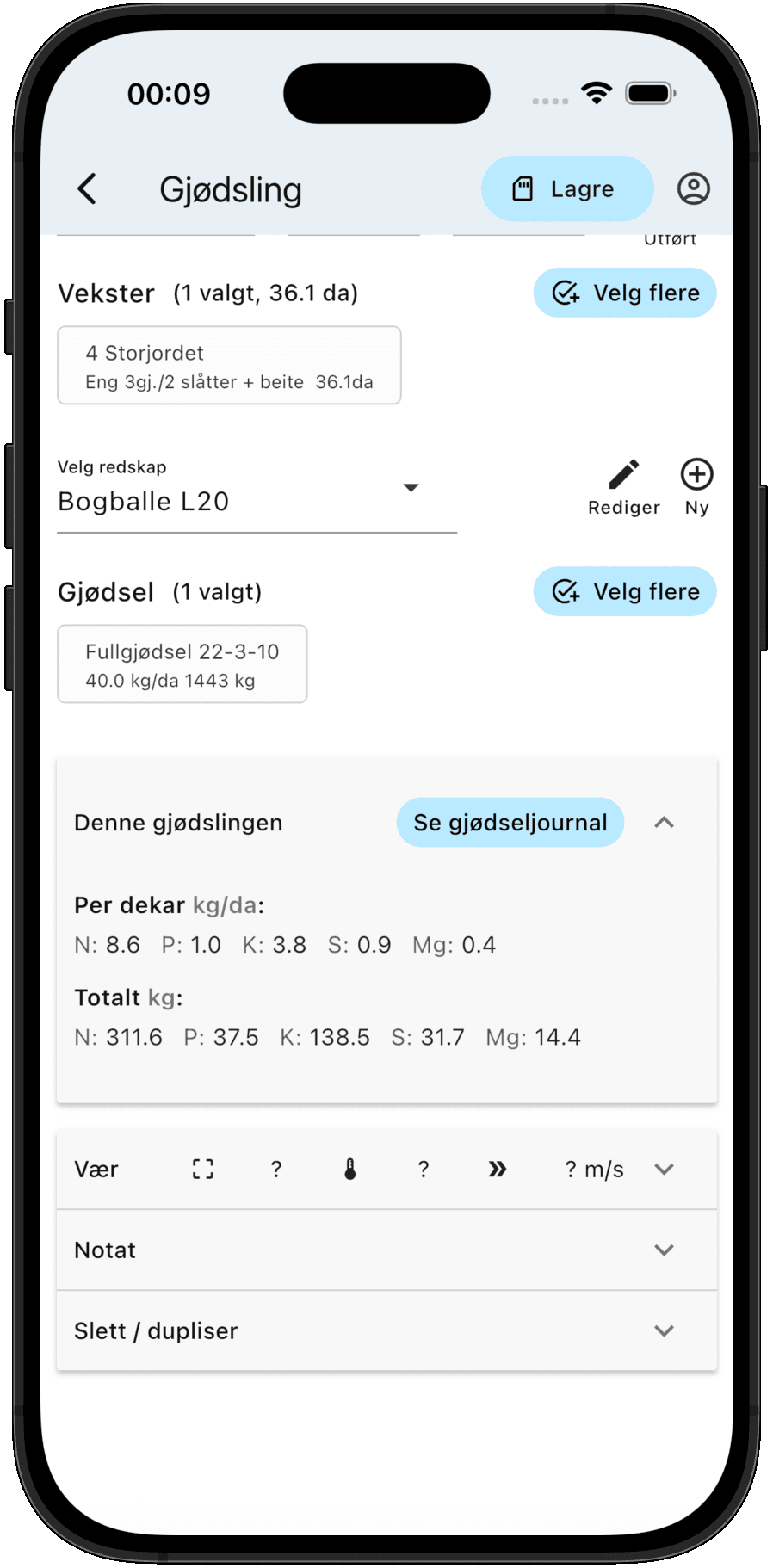 Gjødseljournal som del av arbeidsregistreringen