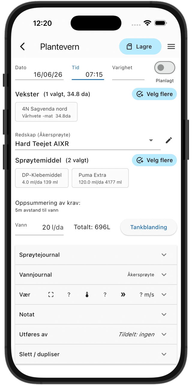 Registrering av plantevernjournal i Jordplan 